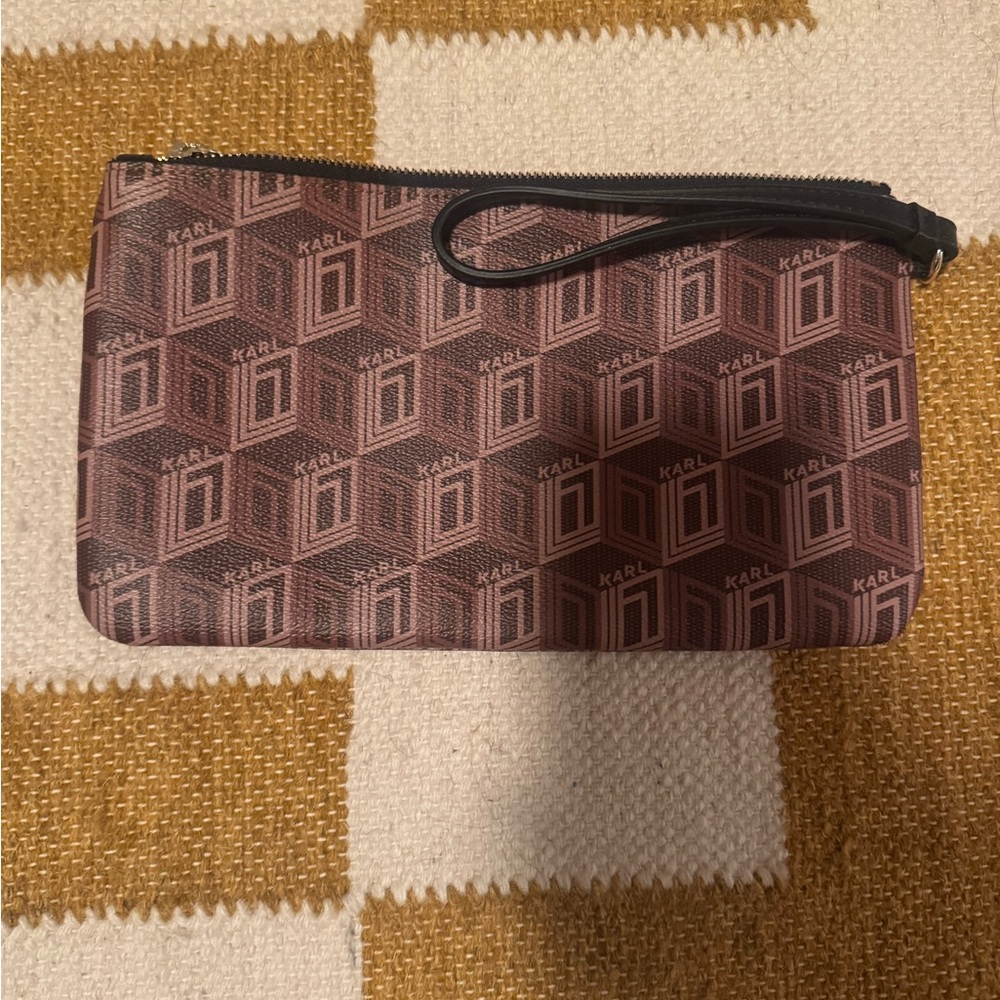 Karl Lagerfeld Black and Brown Geometric Toiletry Bag